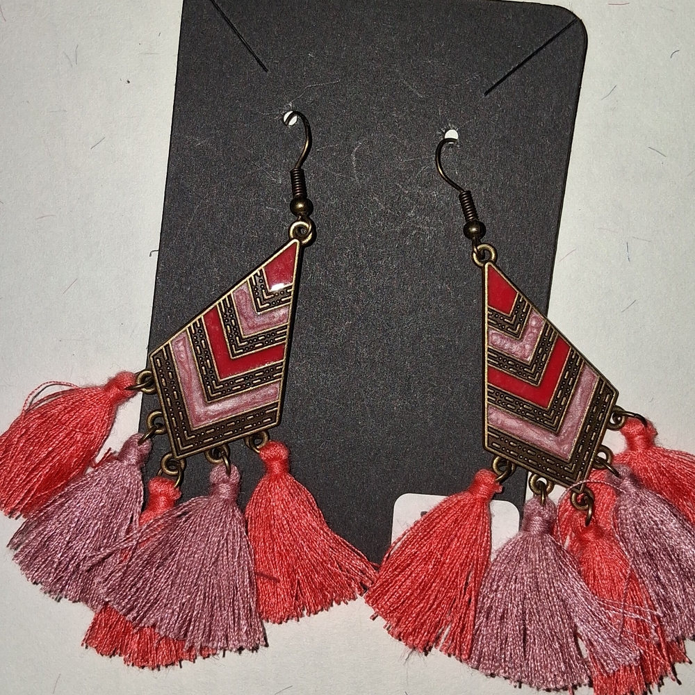 Bohemian Tassel Earrings in Coral and Mauve
